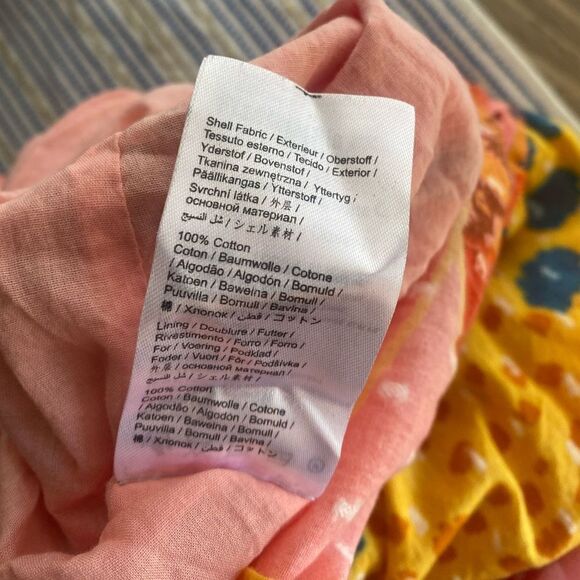 FARM RIO Patch Twirl Midi Dress Puff Sleeve Sz M Multicolor Drawstring Tie Neck - Picture 15 of 15